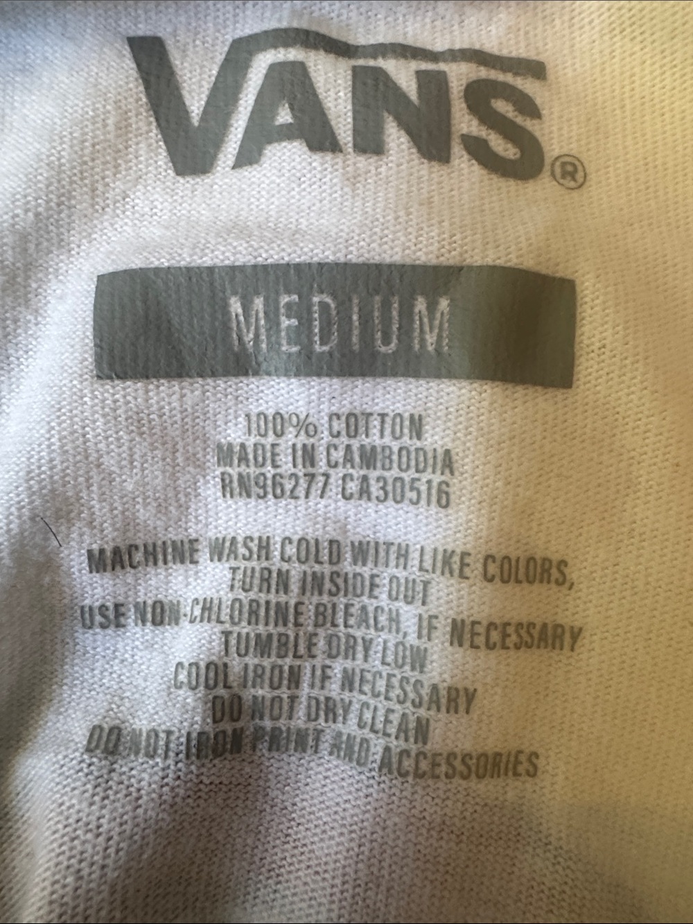 Vans 100% Cotton Long Sleeve Shirt, Medium - Picture 5 of 5